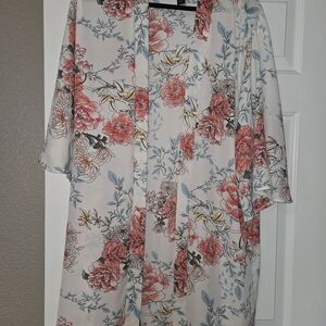 Agnes & Dora Floral Kimono with Coral and Blue